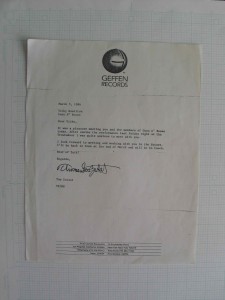 Geffen exec Tom Zutaut's  letter to Vicky about GNR after seeing the band