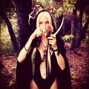 Jill Janus indulging in an herbal remedy in the forest....